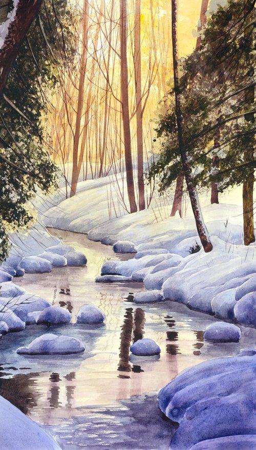 Snow-covered river by Eugene Gorbachenko