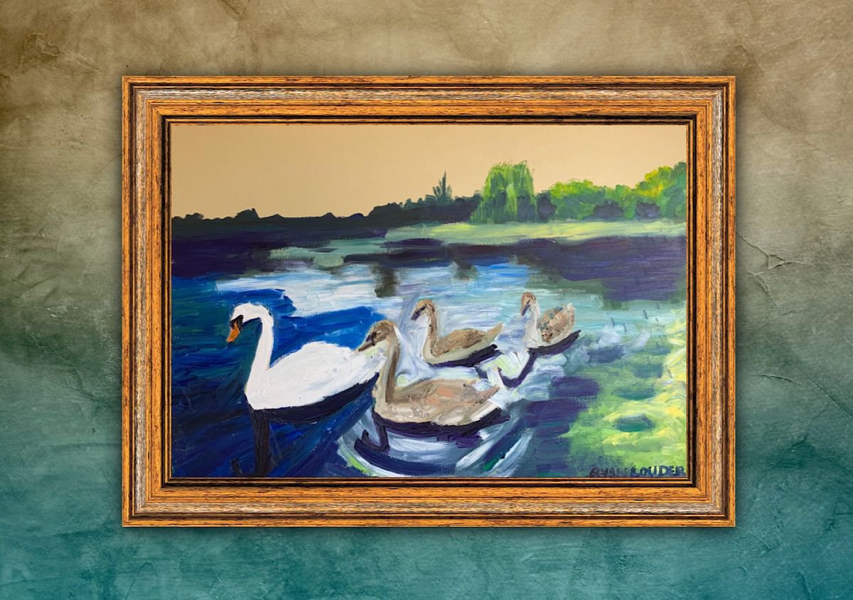 Swans On A Lake by Ryan  Louder