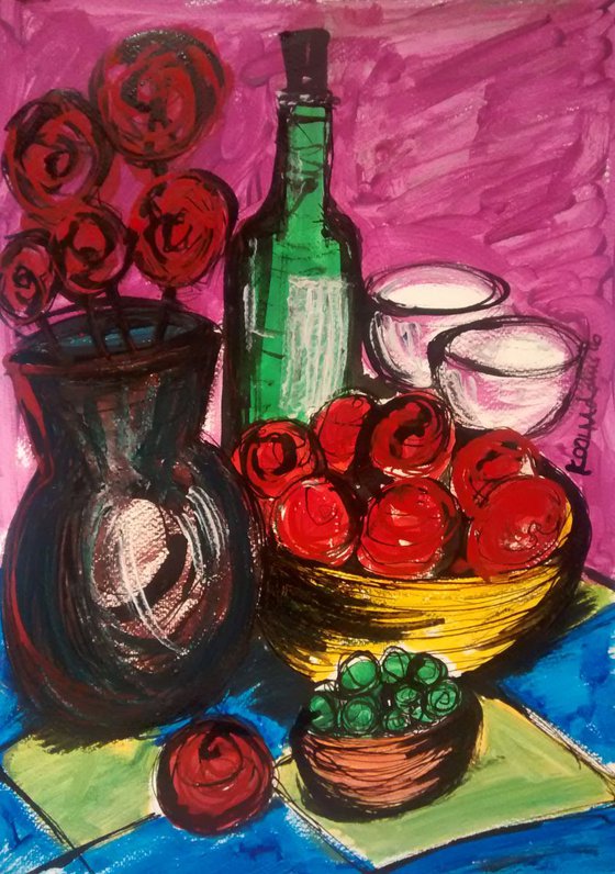 Still Life with Red Plums