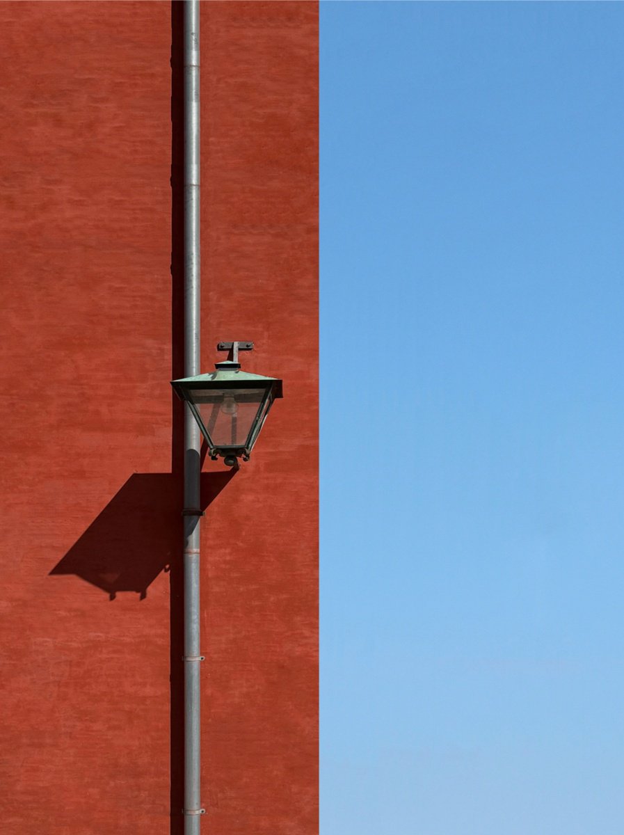 Photorealistic Photograph , Red Wall With A Lamp By Marcus Cederberg, 20 X 28, Artwork For Sale On Artfinder