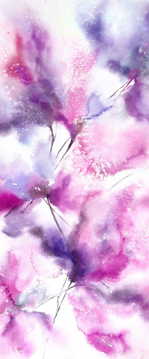 Abstract flowers in pink violet colors by Olga Grigo