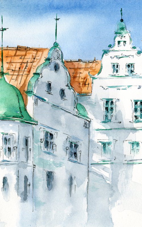 Houses in Dresden. Original watercolor artwork. by Evgeniya Mokeeva