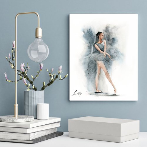 Ballerina in blue Original Watercolor Painting by Sophie Rodionov