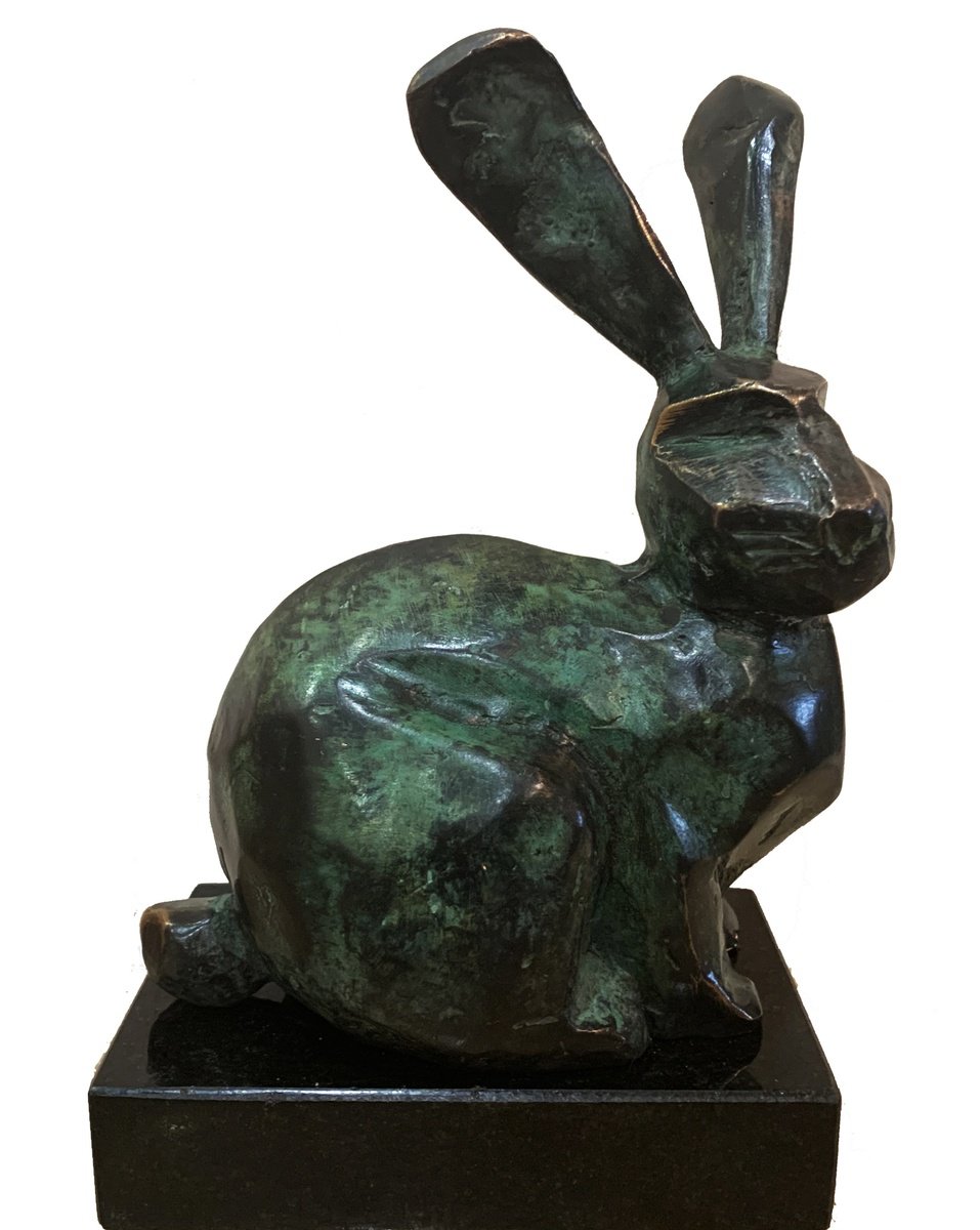 Expressive Animal Bronze Sculpture By Toth Kristof, 5 X 6", Rabbit, Original Artwork