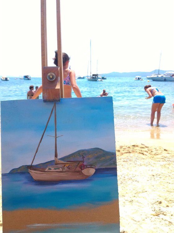Plein air painting - Sail boat in Cote D'Azur, France