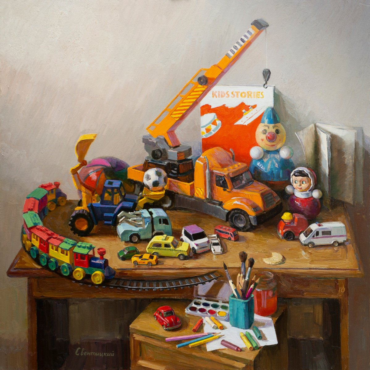 Impressionistic Still Life Oil Painting By Igor Sventitski, 45 X 45, A Son Was Born In The Family, Original Artwork