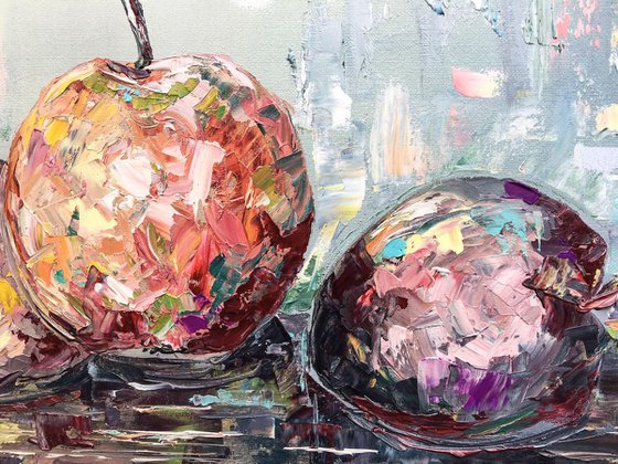 Fruit Lunch - original palette knife still life oil art painting on stretched canvas