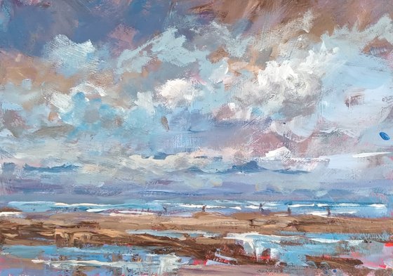 Christmas seascape with fishers