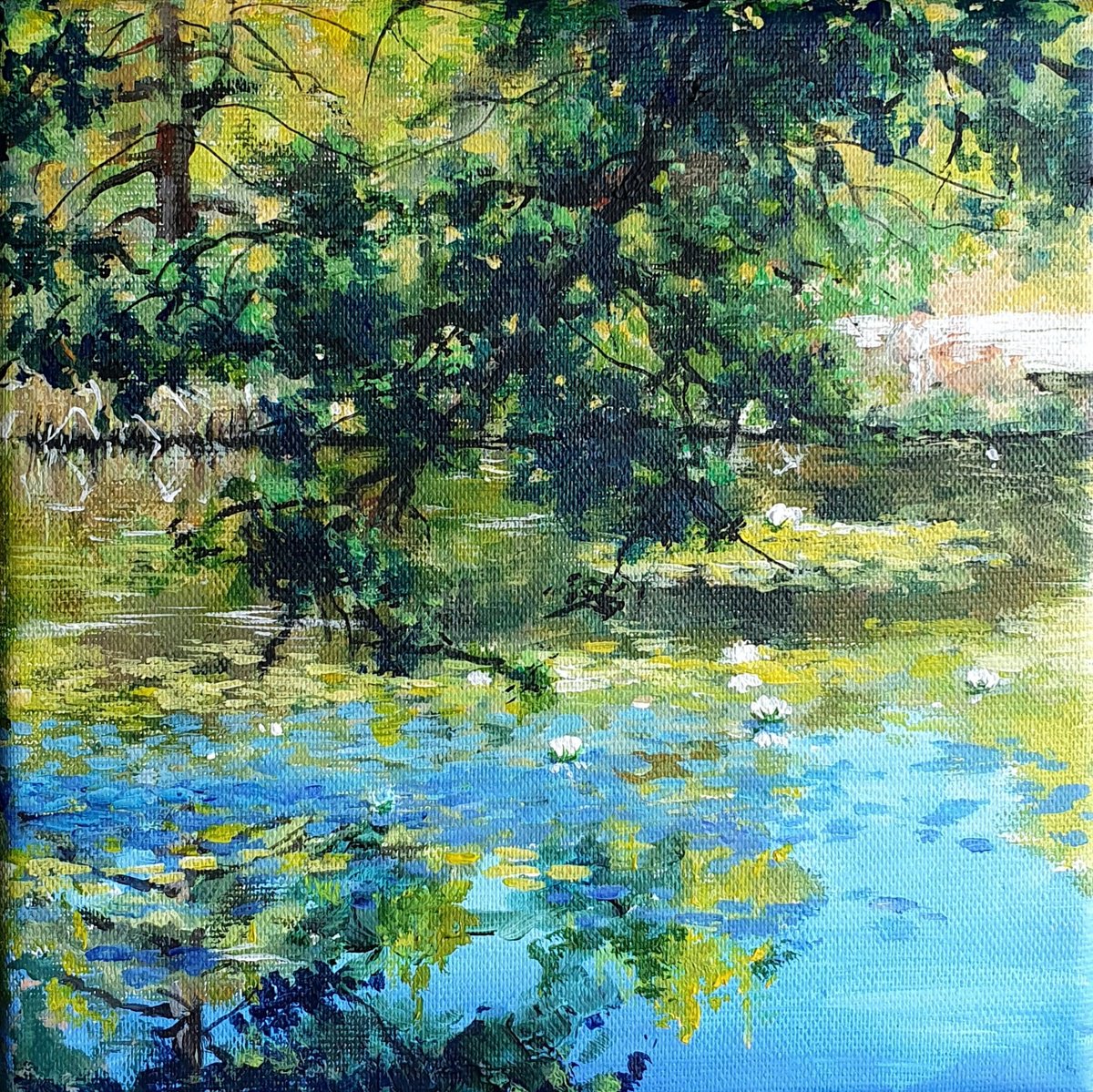 Impressionistic Landscape Acrylic Painting By Sonata Art, 8 X 8", Quite Place, Original Artwork
