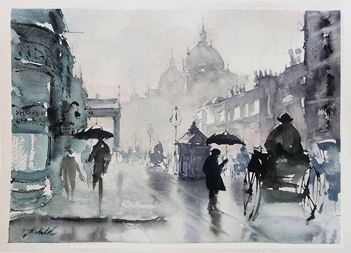 Impressionistic Cityscapes Watercolour By Tomasz Mikutel, 15 X 11", Old London Ii, Original Artwork
