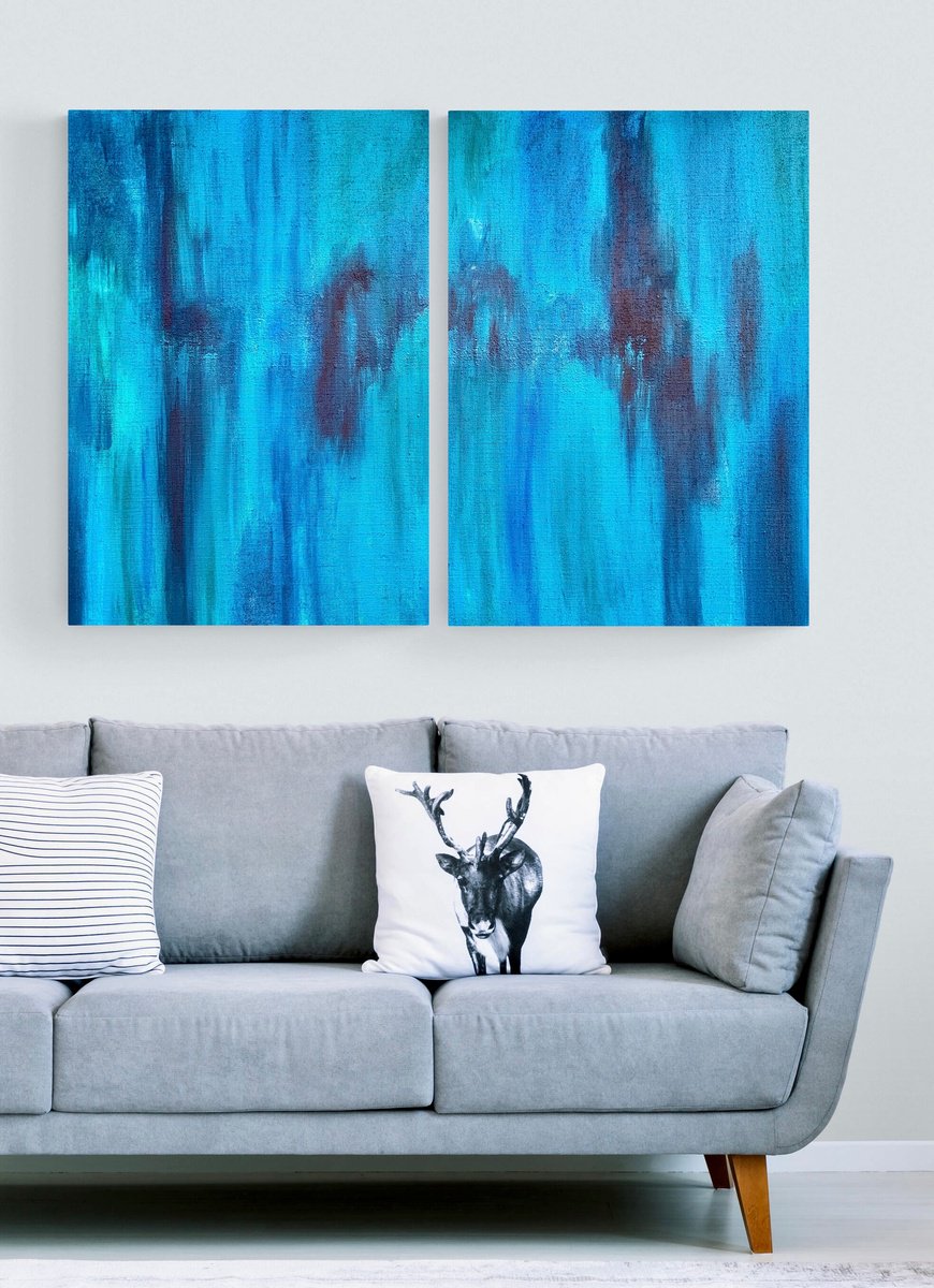 Abstraction No. 5421 in blue - set of 2 by Anita Kaufmann
