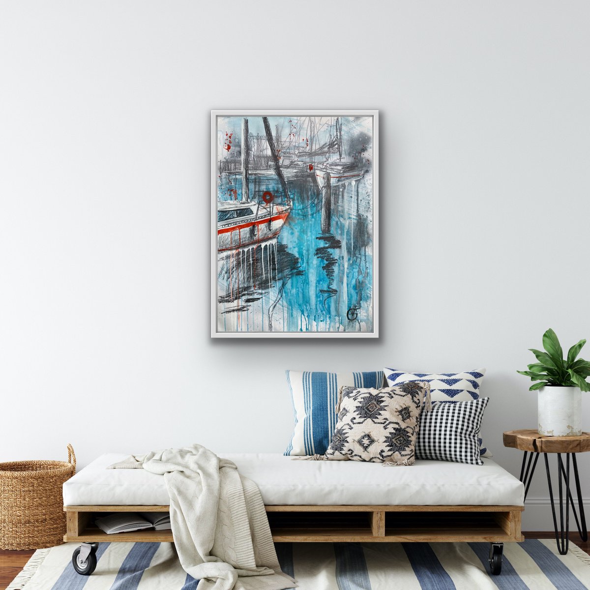 Expressive Landscape Painting By Valeria Golovenkina, 24 X 35", Fresh Wind Port, Original Artwork