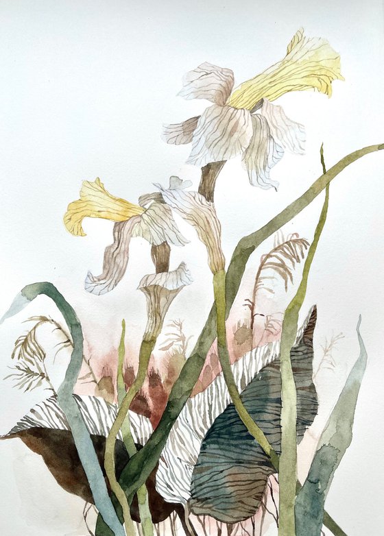 FLOWERS AND LEAVES 21x29 cm (2022) original watercolor art