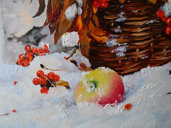 Snowy Rowan Basket and Winter Birds