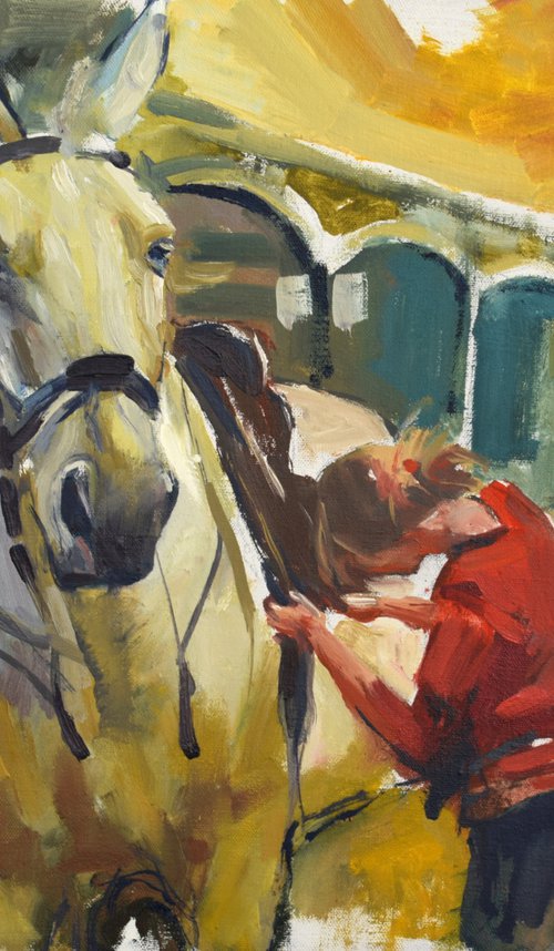 girl saddling horse by Goran Žigolić Watercolors