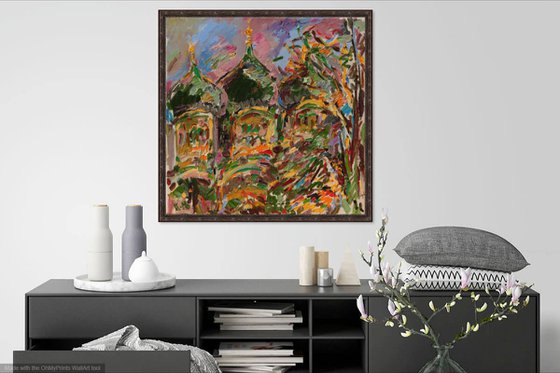 POKROVSKY CATHEDRAL IN MOSCOW - Cityscape - Russian Church - Oil Painting - Architecture - Medium Size - Gift