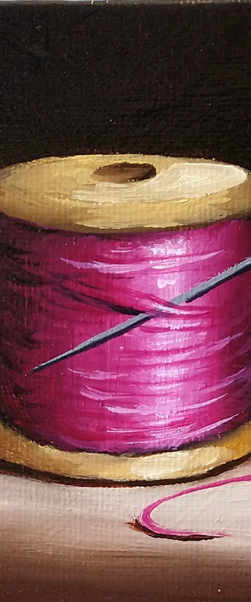 Little Pink needle and thread still life by Jane Palmer Art