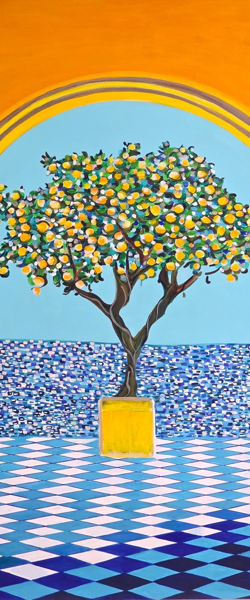 Mediterranean Seascape With Lemon Tree by Alexandra Djokic