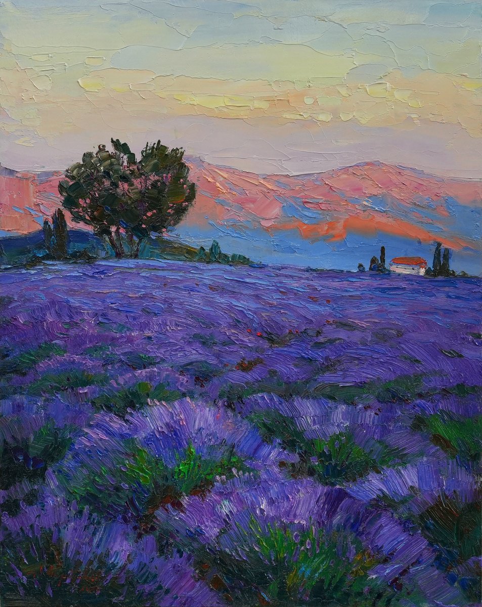 Impressionistic Landscape Oil Painting By Alisa Onipchenko-Cherniakovska, 16 X 20, Lavender Field, Original Artwork
