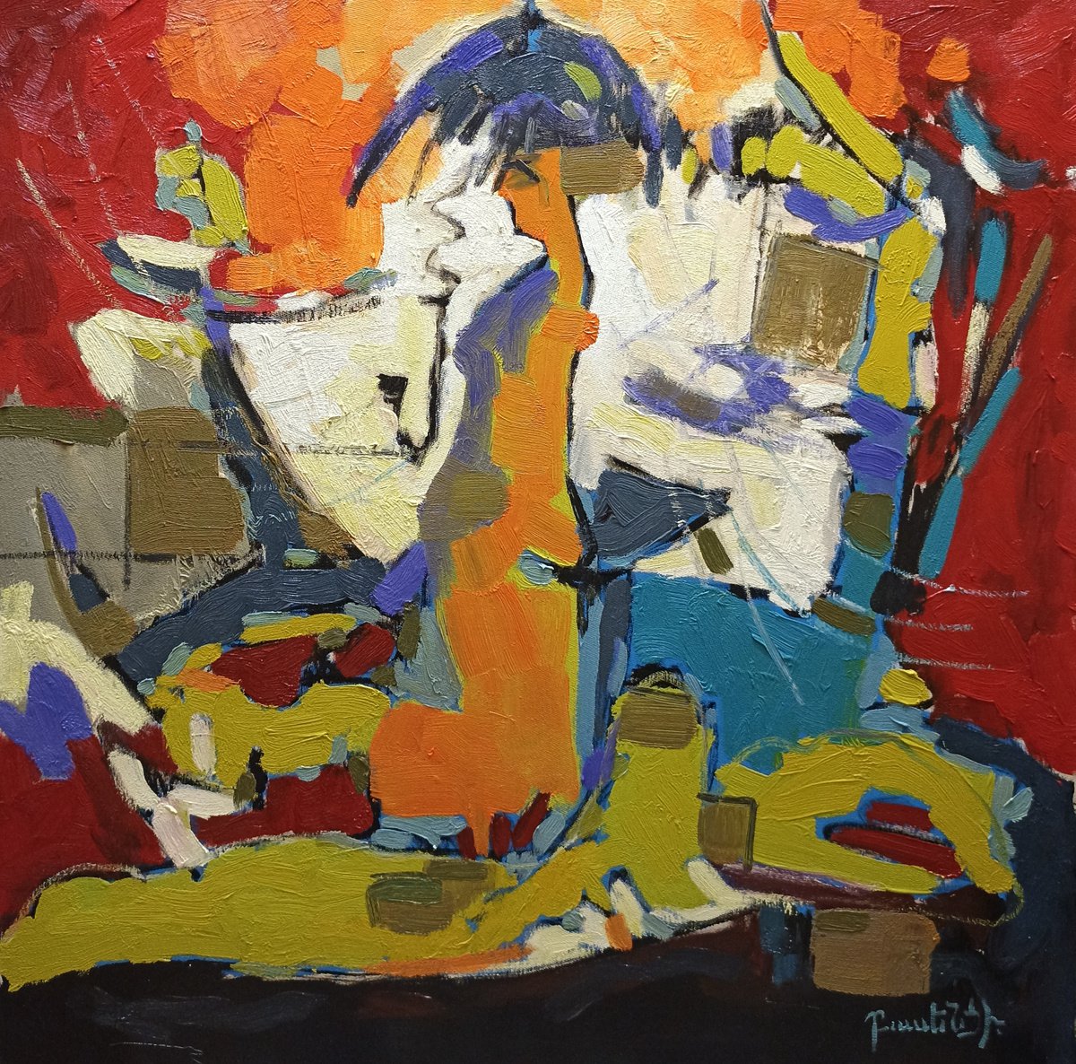 Abstract Oil Painting By Artyom Basenci, 28 X 28, New Life (70X70Cm, Oil Painting, Ready To Hang), Original Artwork