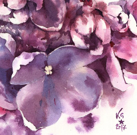 Original watercolor painting "Thousand Shades of Lilac Flowers" pink violet botanical abstract