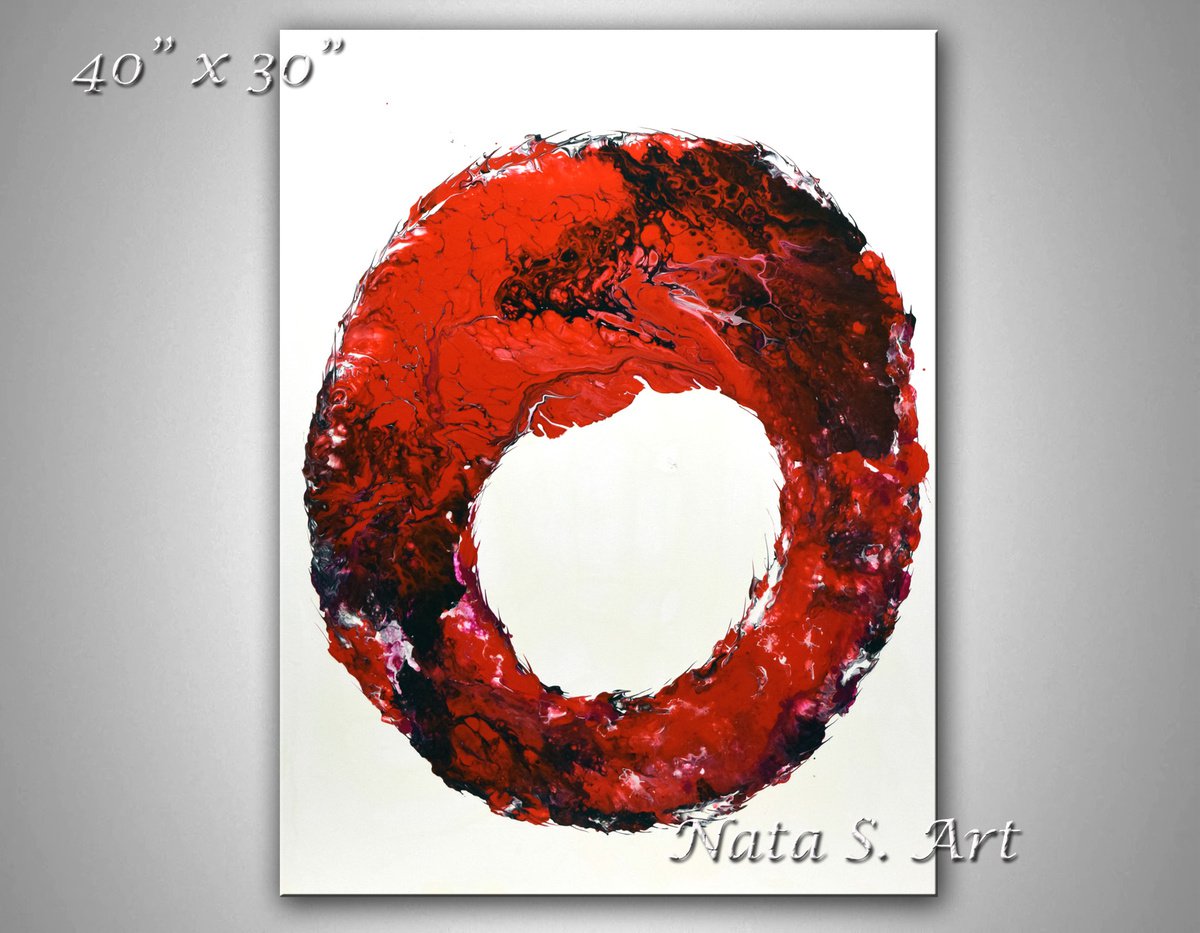 Red Circle - Large Abstract Acrylic painting 40 x 30 by Nataliya Stupak