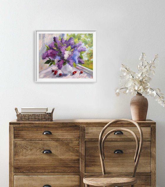 Lilac bouquet in a vase still life