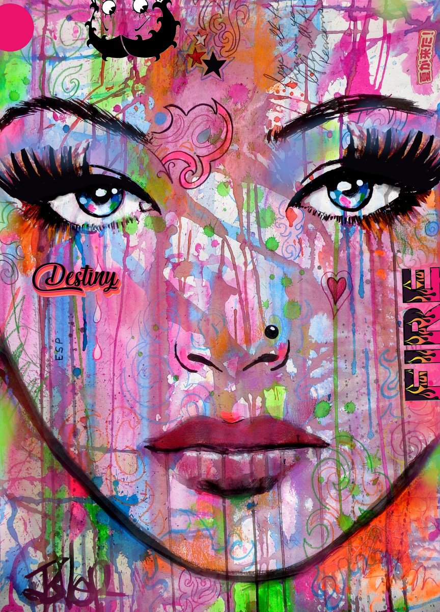 Urban And Pop Portrait Ink Drawing By Loui Jover, 17 X 24", Destinys Fire, Original Artwork