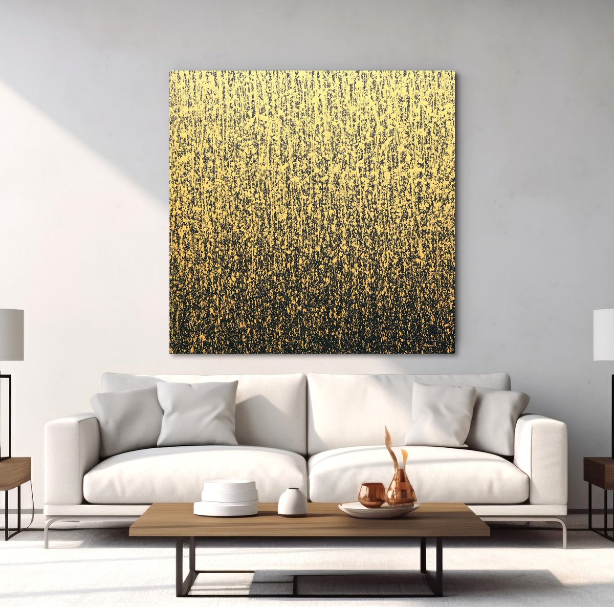 Abstract Acrylic Painting By Isabelle Pelletane, 39 X 39, Golden Light Rain 2, Original Artwork