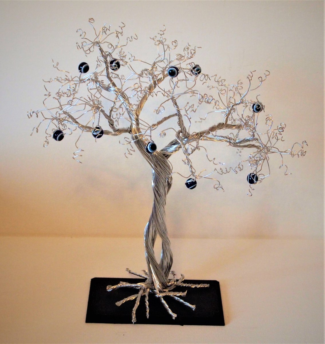 Silver wire tree sculpture with Evil Eye protection by Steph Morgan