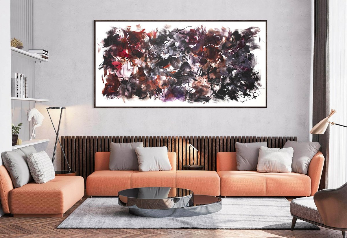 Expressive Abstract Acrylic Painting By Paresh Nrshinga Frsa, 72 X 36", Constellations, Original Artwork