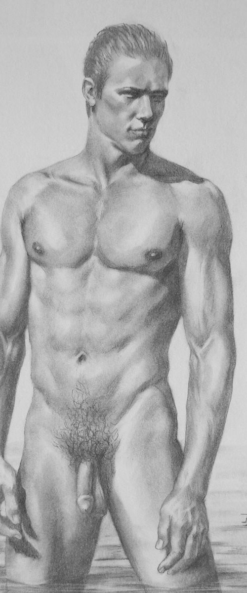 Drawing charcoal male nude #16-4-22-01 by Hongtao Huang