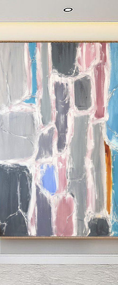 Pink Turquoise White Gray. Large Geometric Abstract Art. GEOMETRIC PULSE by Marina Skromova