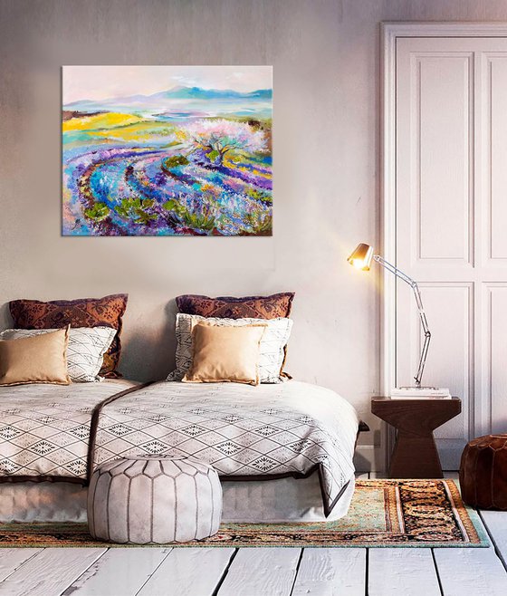 Landscape Oil Painting, Lavender field painting on canvas