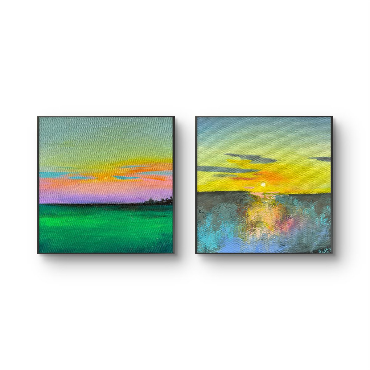 Impressionistic Landscape Acrylic Painting By Amita Dand, 6 X 6, Sunsets, Original Artwork