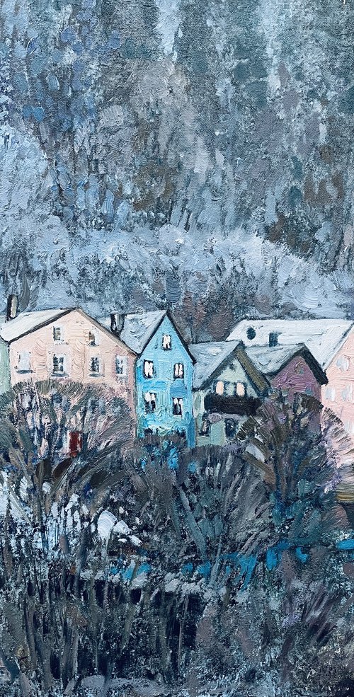 Colourful houses in the foot of the mountains by Nadezda Stupina