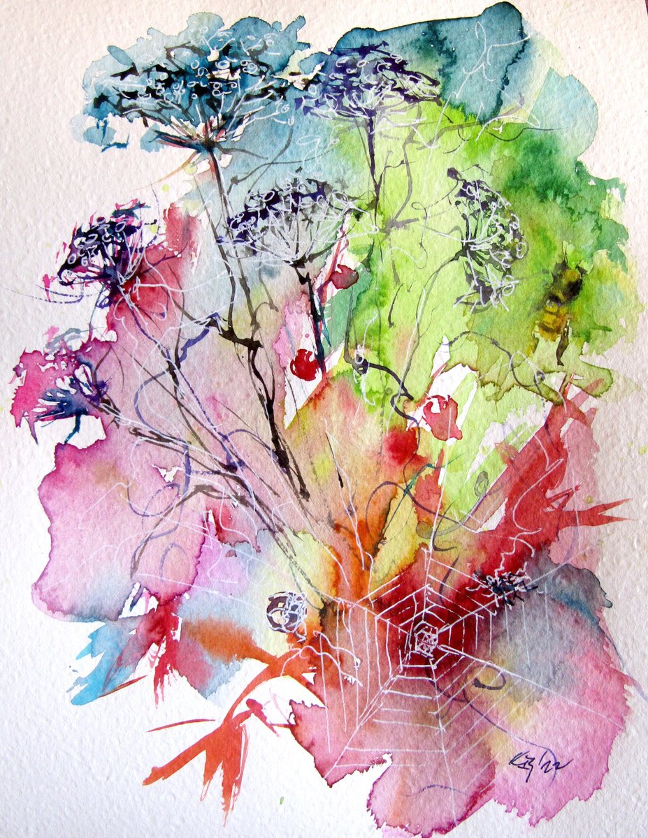 Abstract Botanical Watercolour By Kovacs Anna Brigitta, 7 X 10", Colors Of Fall, Original Artwork
