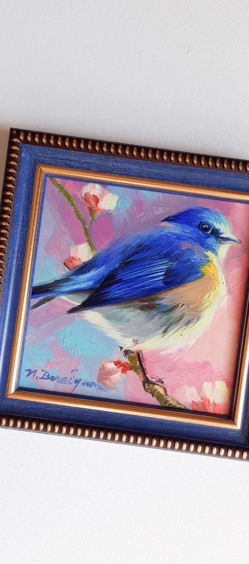 Bird on blossom branch by Nataly Derevyanko
