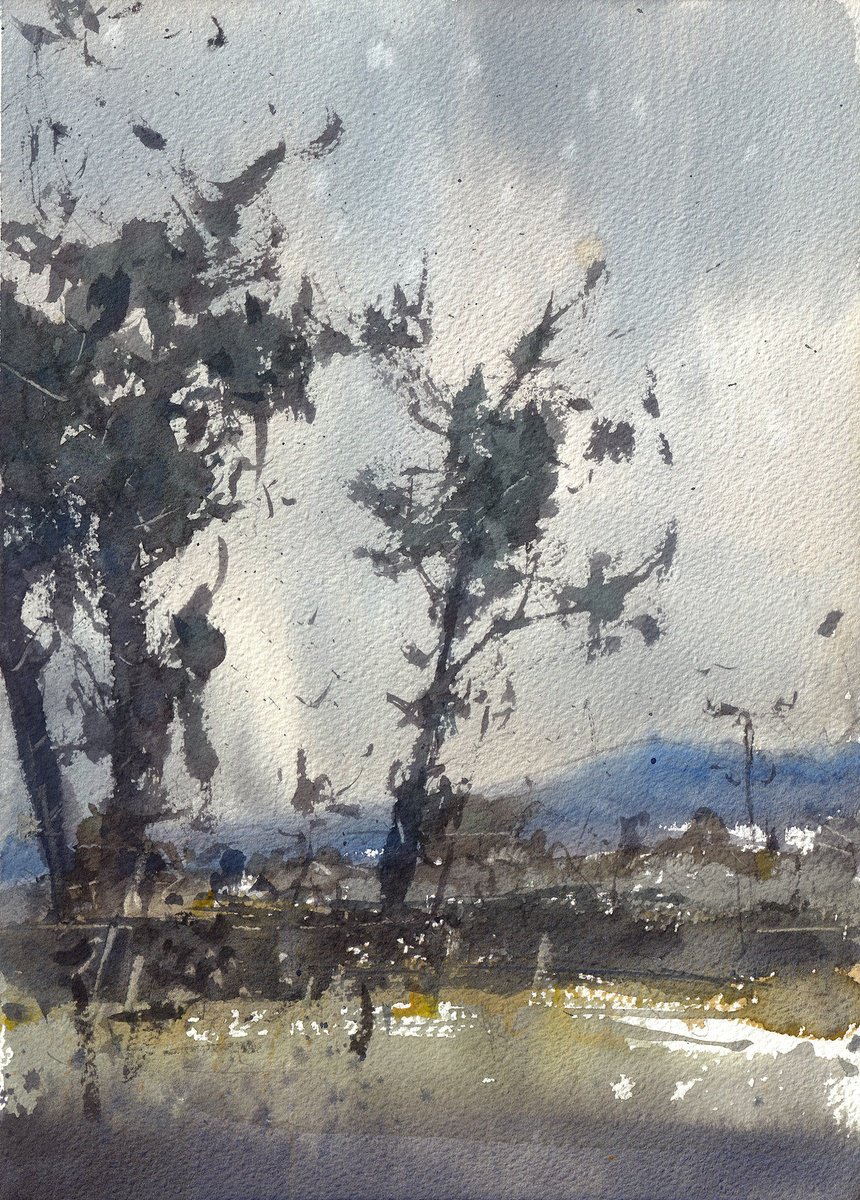 Impressionistic Landscape Watercolour By Yurii Prysiazhnyi, 10 X 14", Green Lands, Original Artwork