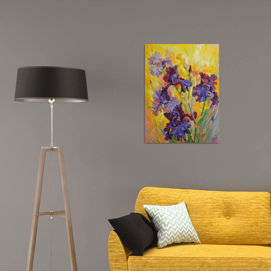 "Blooming irises" Flowers oil painting original, impressionism art (2021)