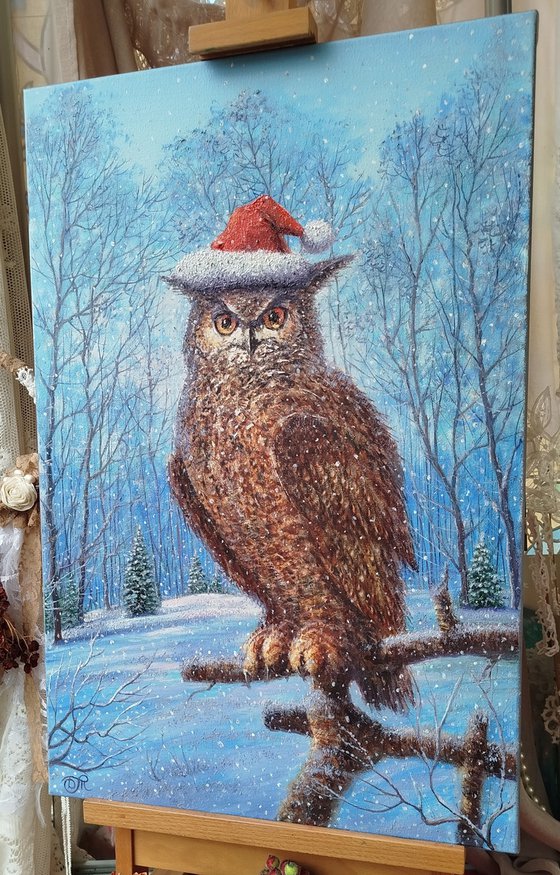 Winter landscape with owl