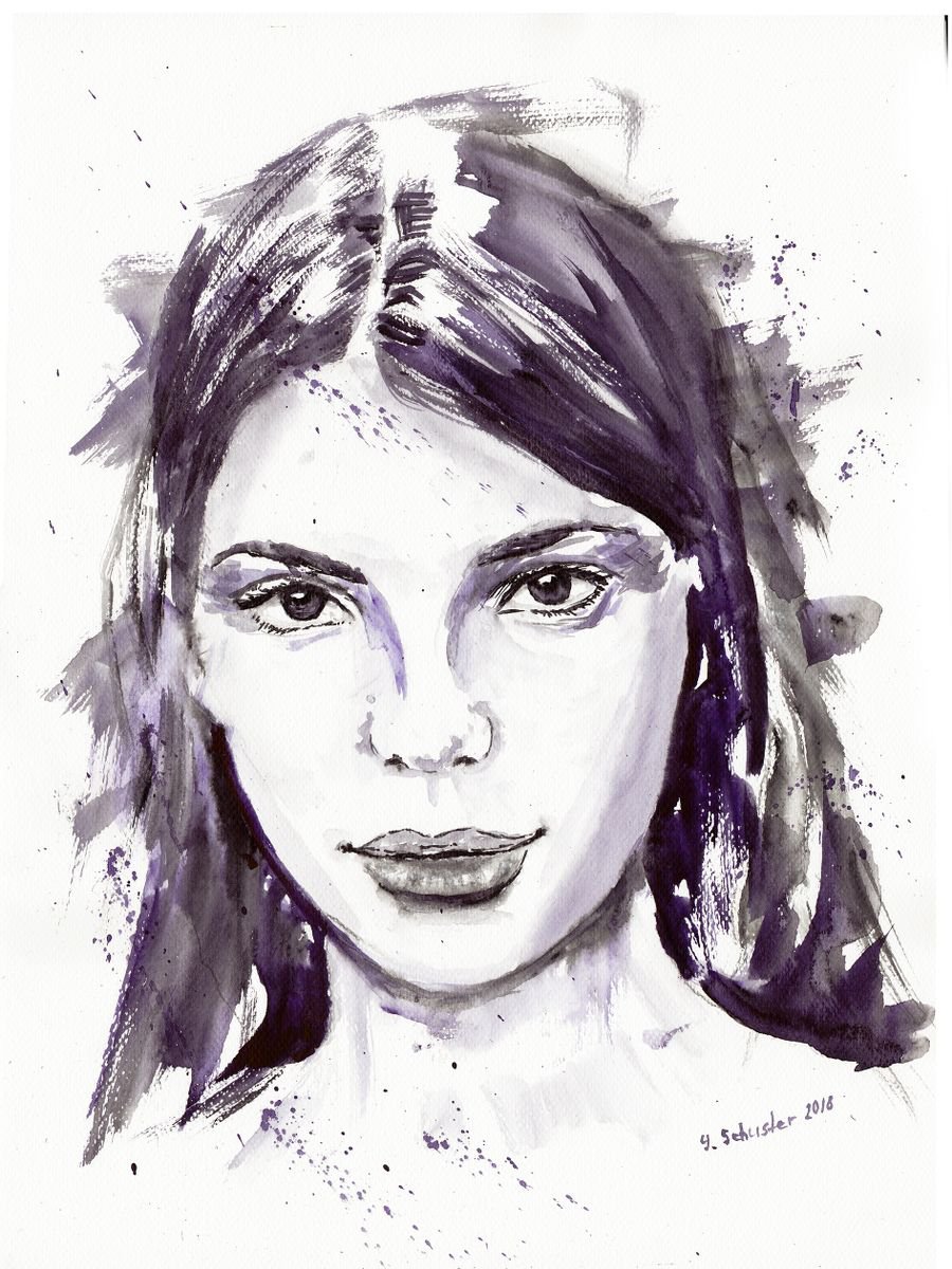 Abstract Portrait Watercolour By Yulia Schuster, 12 X 16", Abstract, Original Artwork