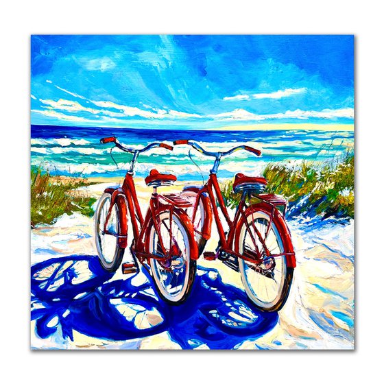 Red Bicycles by the Ocean