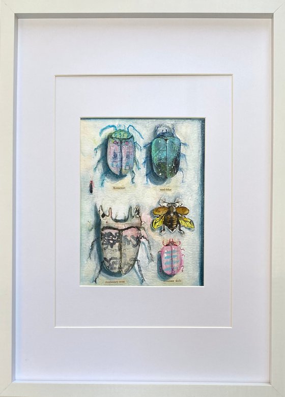 Bug Collection #12 - Framed mixed media abstract Beetle Painting
