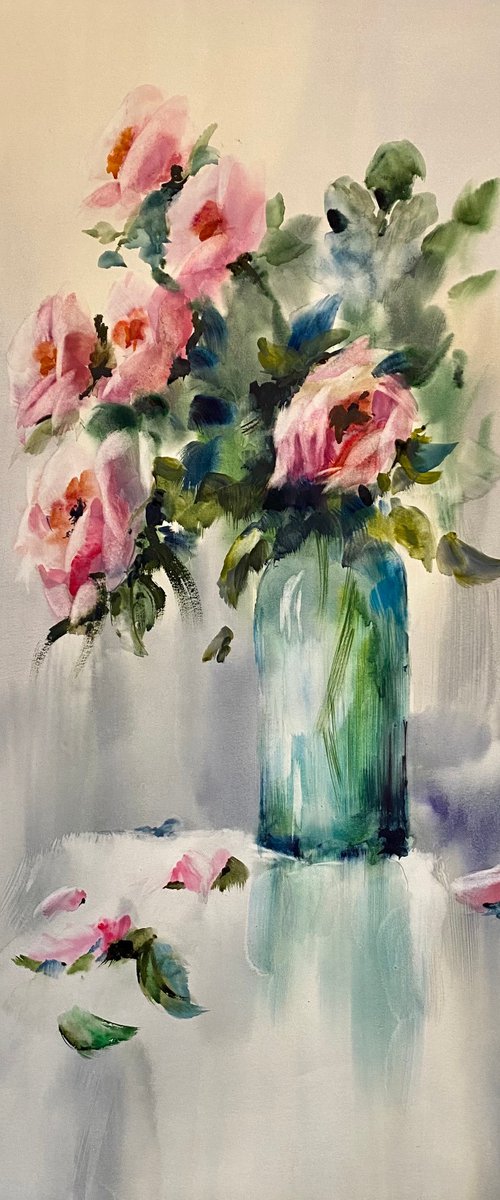 Watercolor “Still life. Peonies” perfect gift by Iulia Carchelan