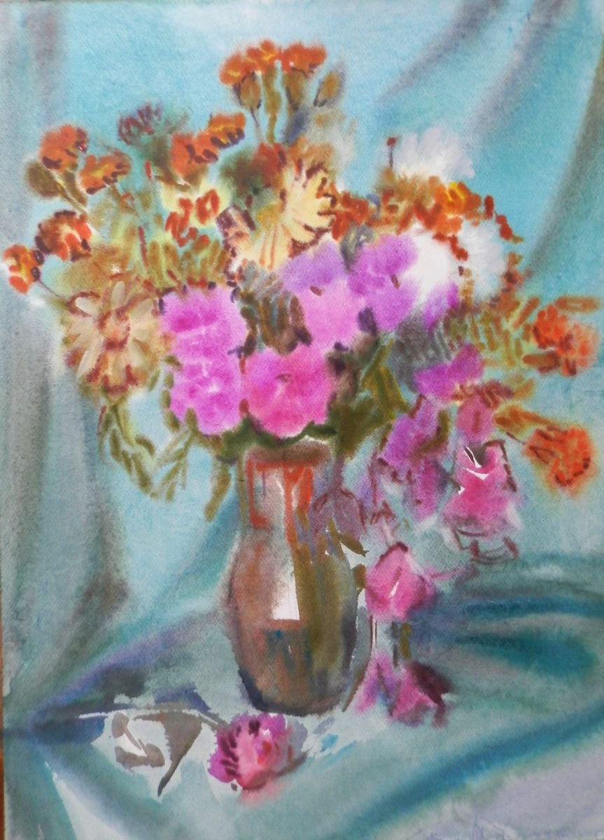 bouquet, watercolor painting 50x70 cm by Valentina Kachina