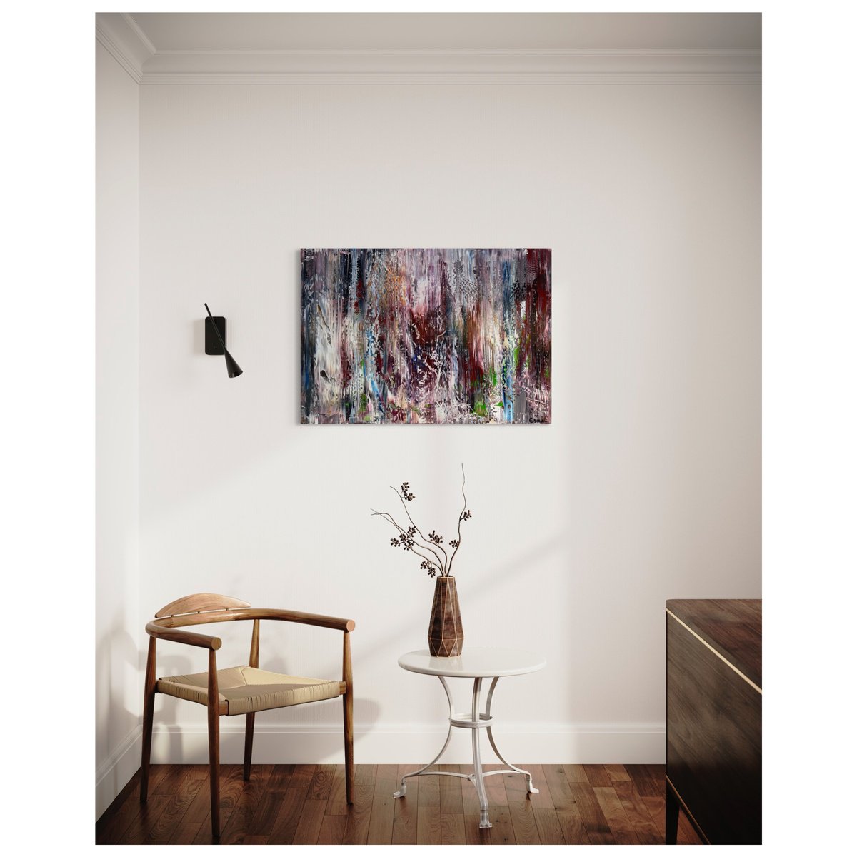 Expressive Abstract Oil Painting By Maria Esmar, 35 X 24", Mirror, Original Artwork