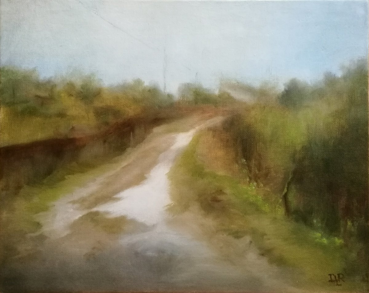Impressionistic Landscape Oil Painting By Daniela Roughsedge, 12 X 10, Early Morning Country Road, Original Artwork