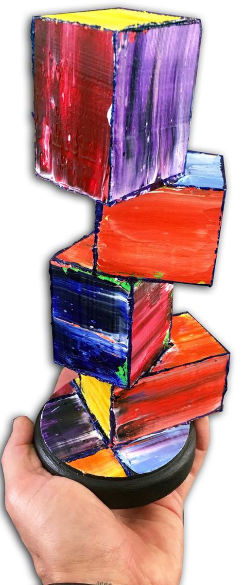 "Blocked Up" - Original PMS Painted Geometrical Wooden Sculpture - 4 x 11 x 4 inches by Preston M. Smith (PMS)