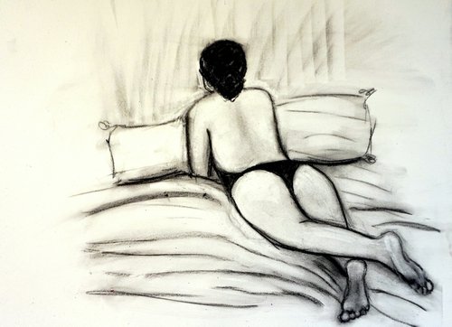 Woman Reclining on a Bed by katy hawk